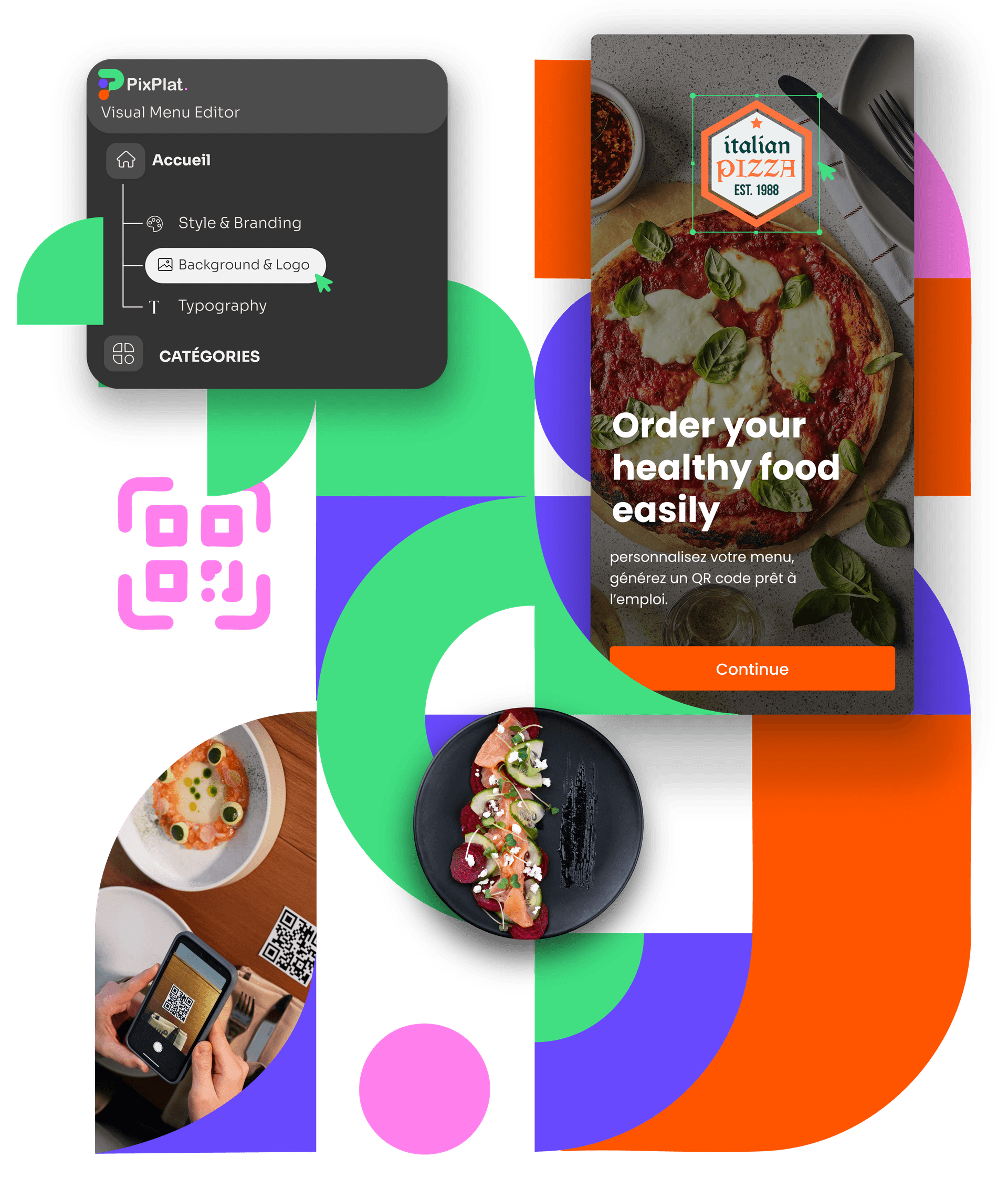 Digital menu editor interface with mobile preview