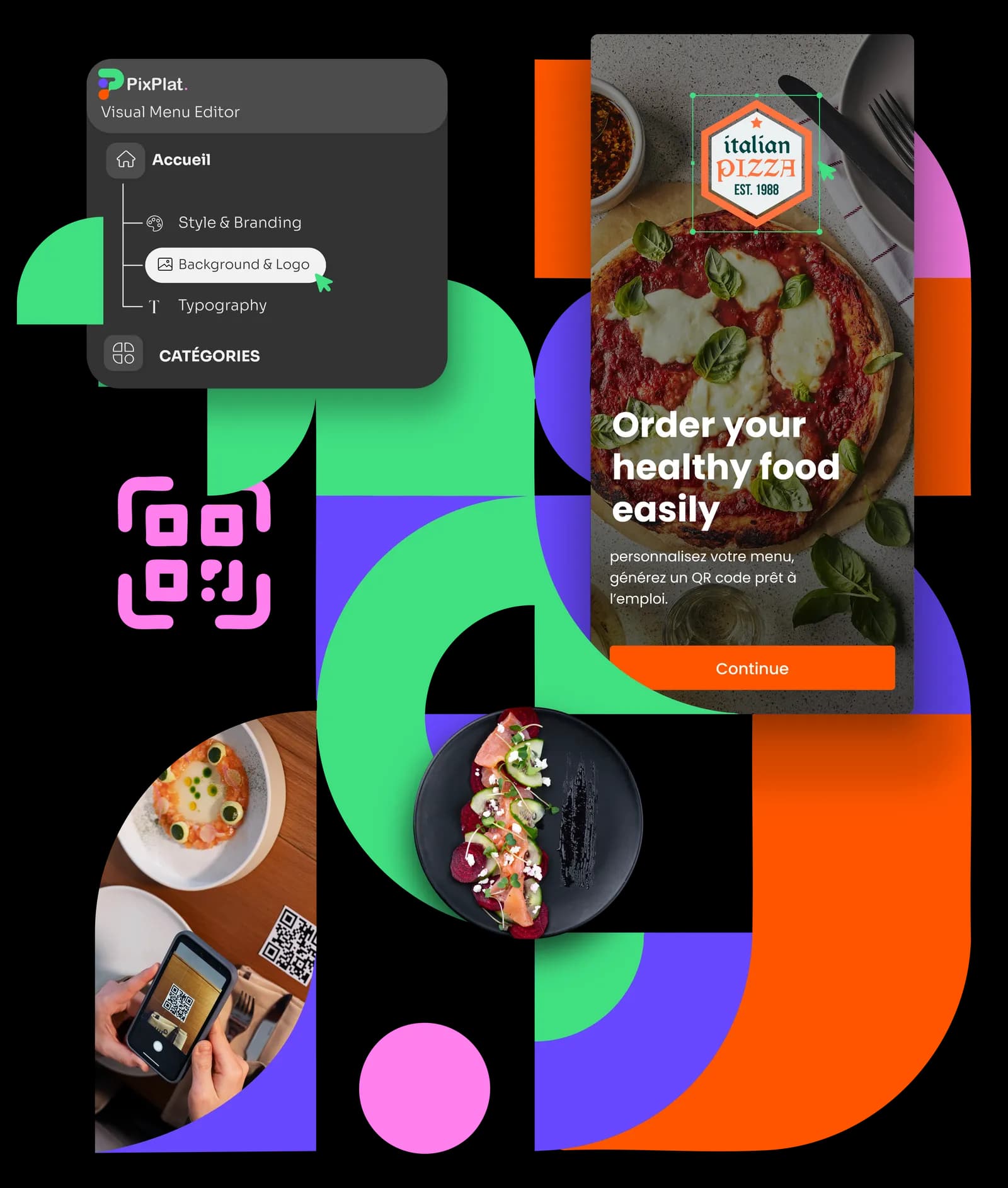 Digital menu editor interface with mobile preview